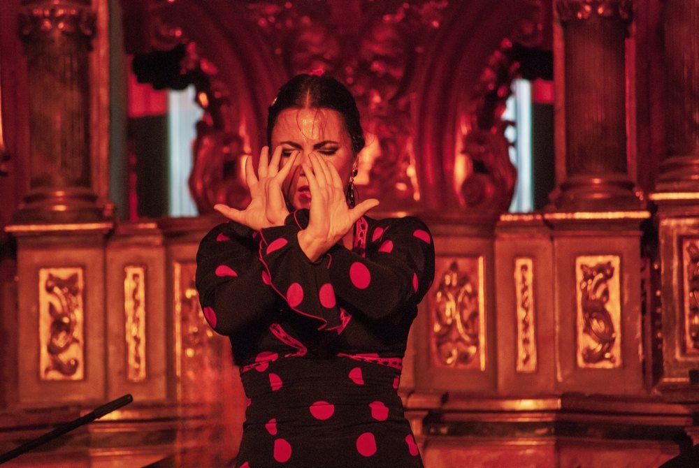 the girl dances flamenco passionately on a hot summer night
